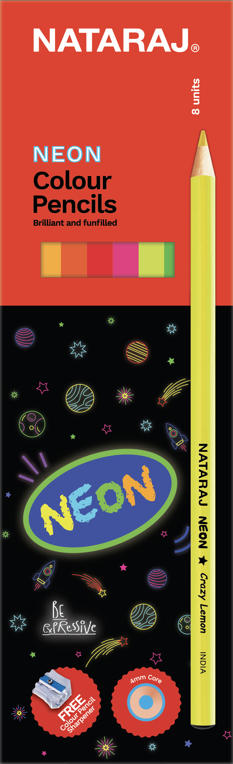 8 ע.צבע ניון 201255007 أقلام تلوين خشبية نيون – NATARAJ (8 ألوان) - الصورة 1
